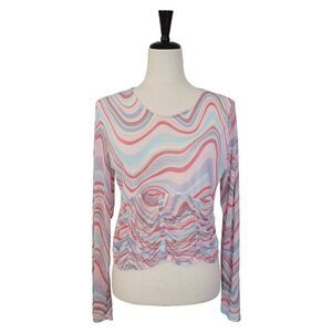 Madden NYC Multi Color Ruched Long Sleeve Cropped Top Size XXL Youth